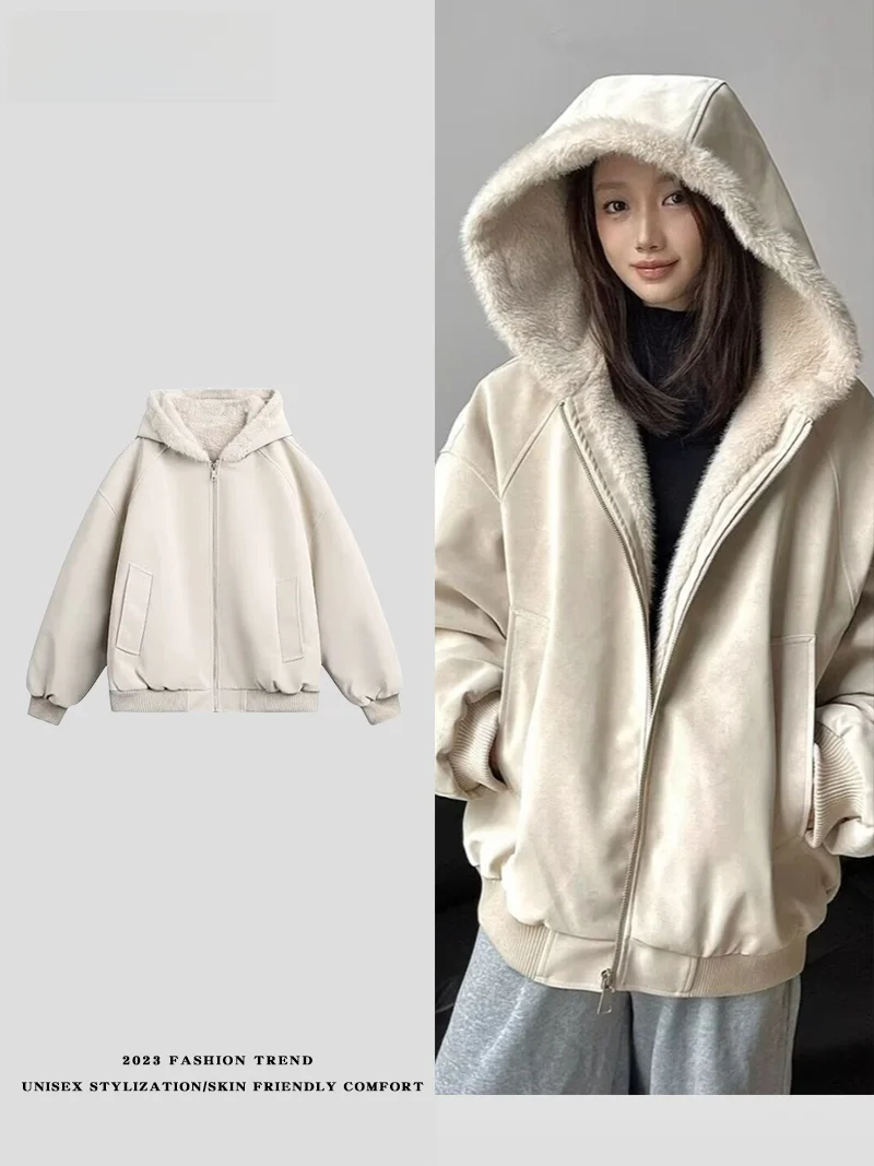 

Утепленная кожаная куртка с капюшоном на флисовой подкладке, хлопковое пальто для мужчин и женщин, с узором «Горный орел», повседневная, на молнии