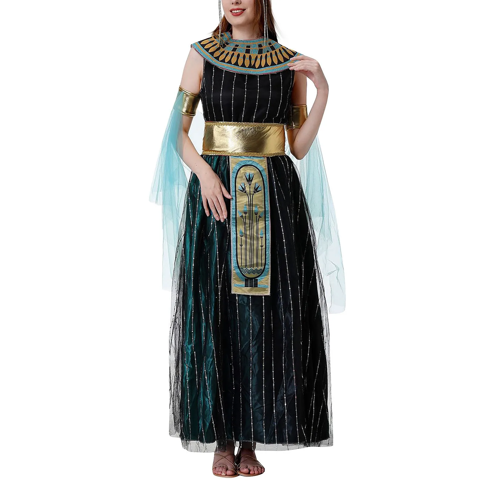 Adult Women Egyptian Goddess Cosplay Costume Halloween Cleopatra Roleplay Dress Up Holiday Party Pharaoh Fancy Dress Rave Outfit