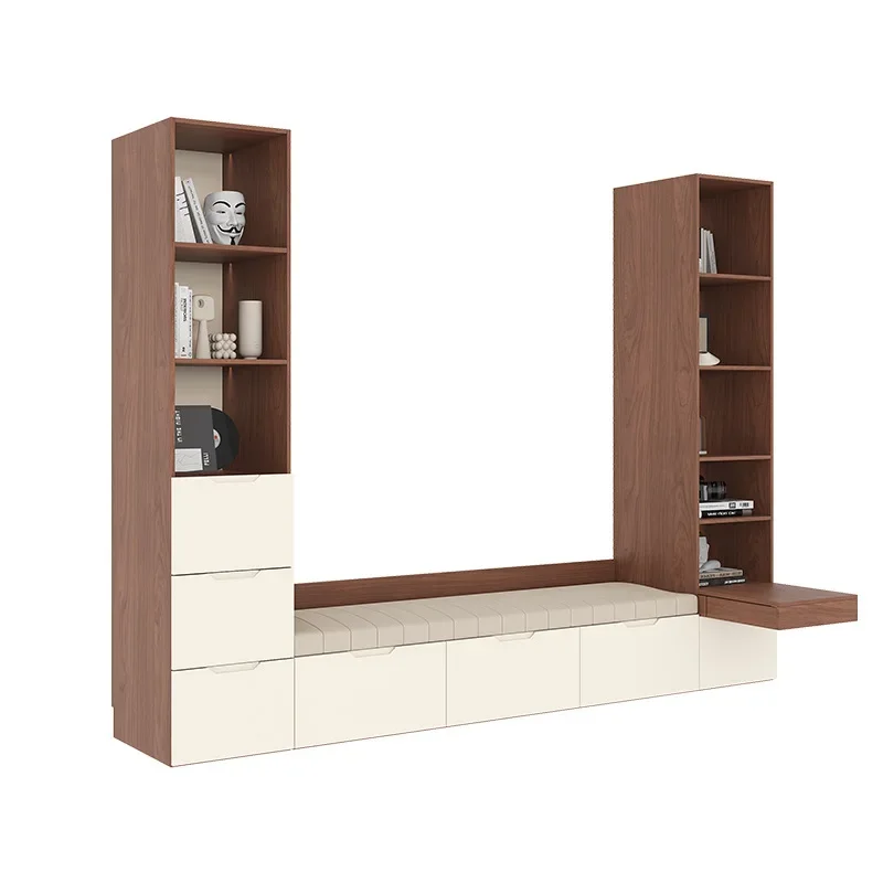 Solid wood bay window cabinet, bedroom balcony with floating side table, storage cabinet, household multi-function storage