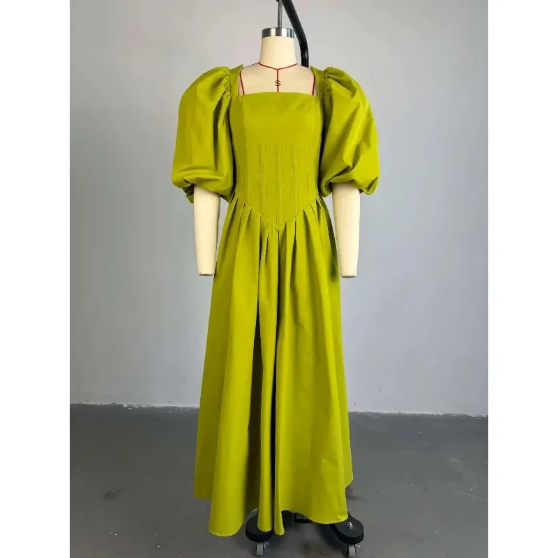 

Dashiki African Party Evening Dresses for Women Elegant Africa Short Sleeve Square Collar Solid Color Long Dress Africa Clothing