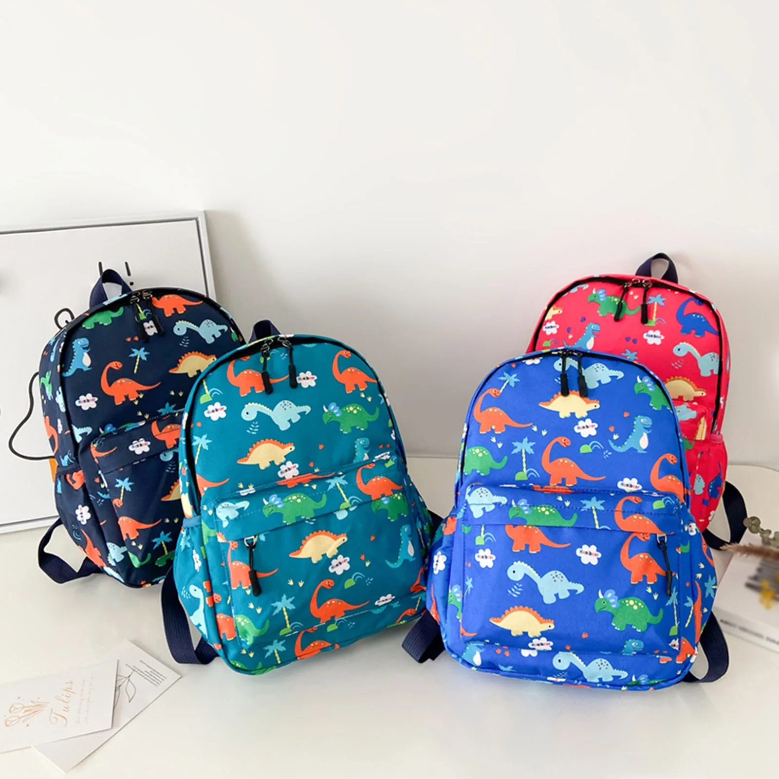 School Starts Season Fashion Dinosaur Print Child Student Daycare Nursery Zipper Cartoon School Bag Nylon Backpack Boys Girl