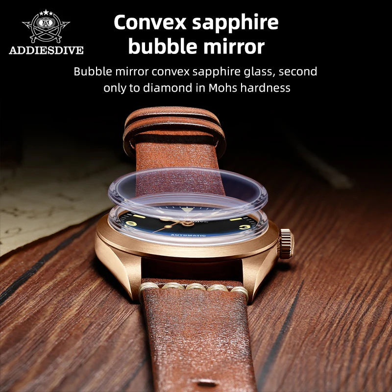 ADDIESDIVE Men Luxury CUSN8 Bronze Retro Watch PT5000 Automatic Wristwatch Sapphire Crystal Luminous100m Dive Reloj Hombre