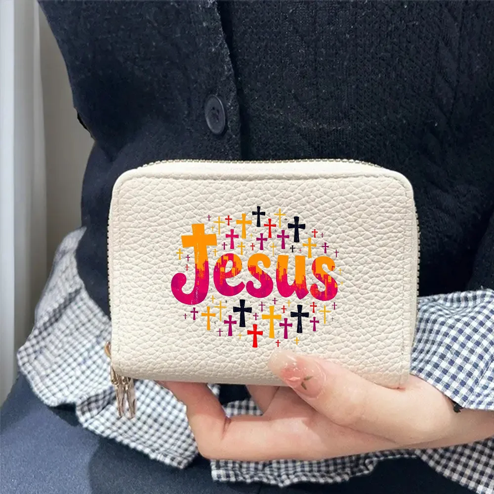 Ladies Fashion Jesus Pattern Wallet High-Quality PU Leather with Dual Zipper Coin Purse And Multiple Card Slots Girls Wallet