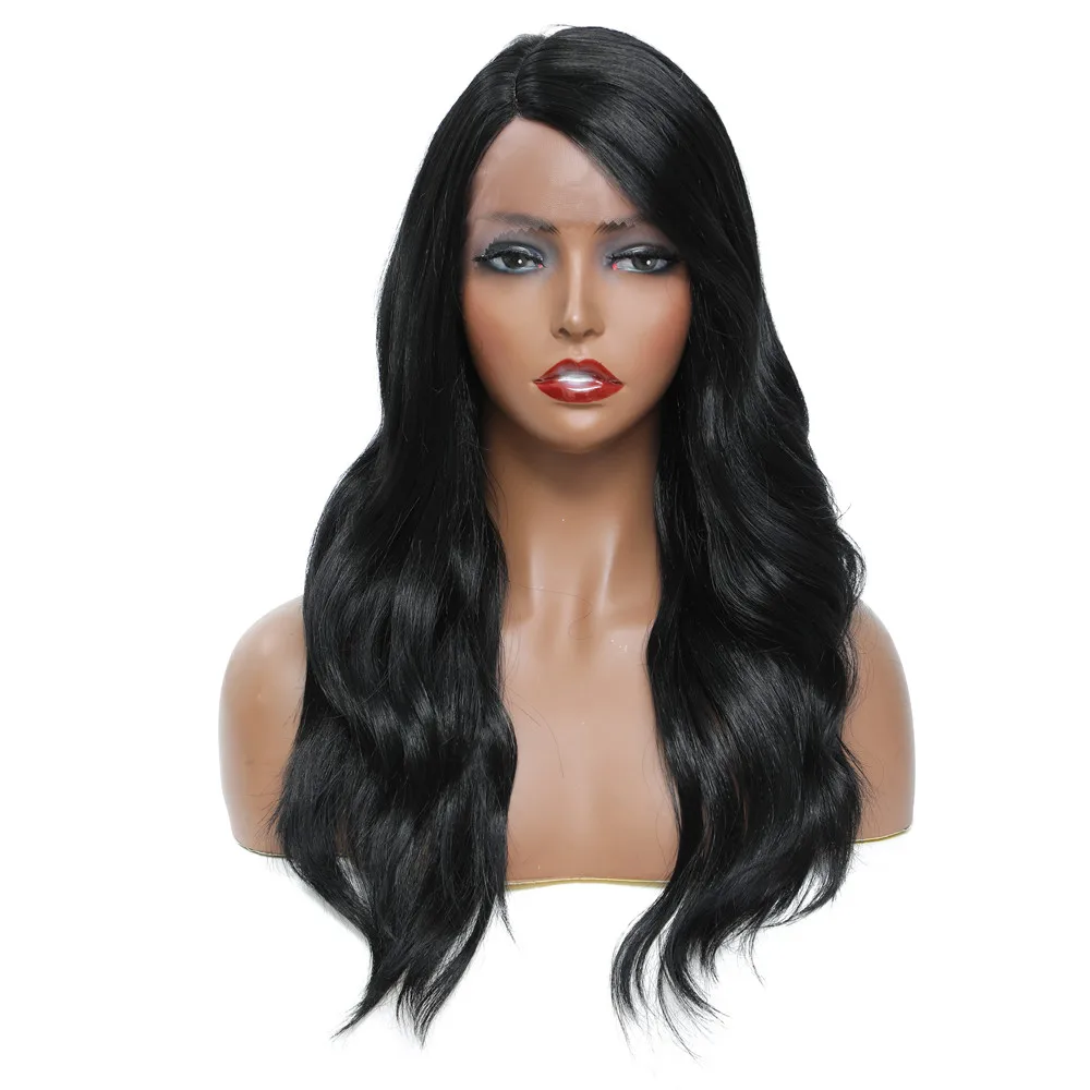 X-TRESS Lace Hair Wigs Black Color Synthetic Lace Wig Side Part 22 inches Long Body Wave Hair For Women Cosplay Daily Wig L Part