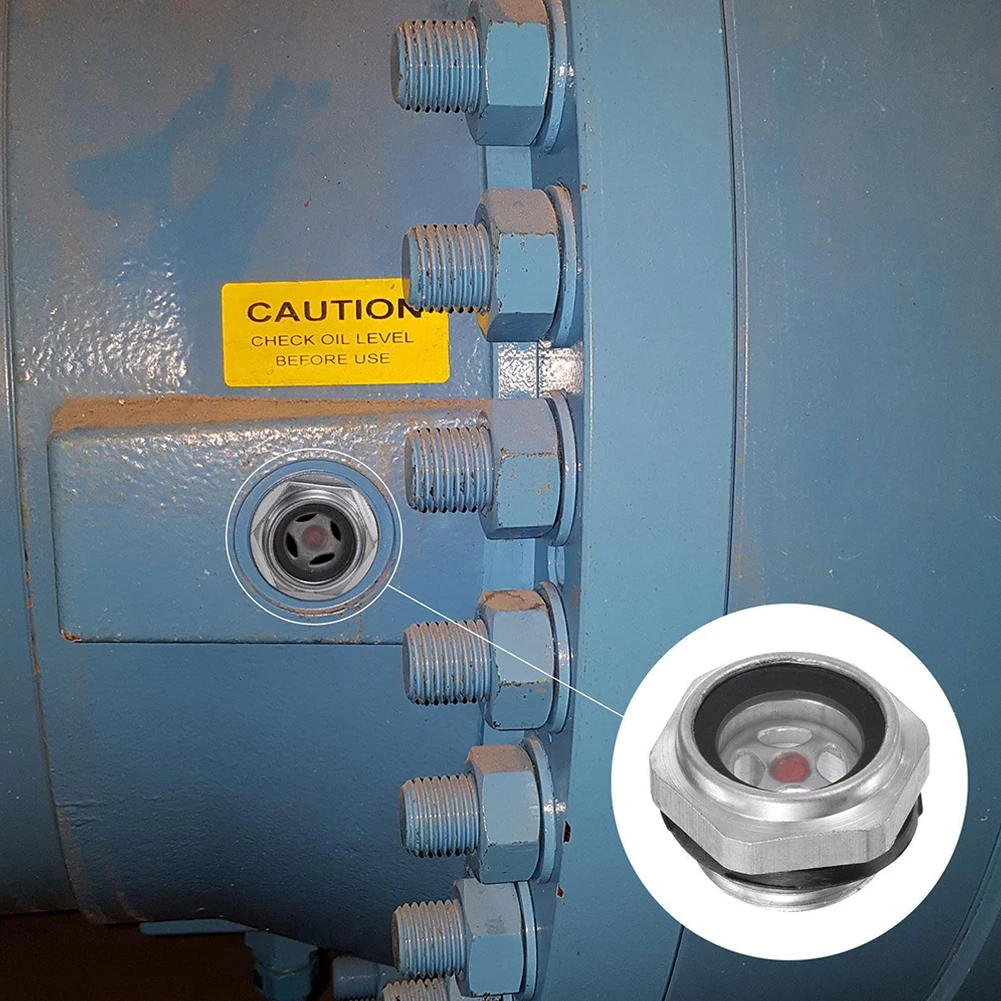 Oil Level Sight Glass Reliable Air Compressor Oil Level Gauge Sight Glass 1/2 Male Thread Aluminum Glass 5 Piece Pack