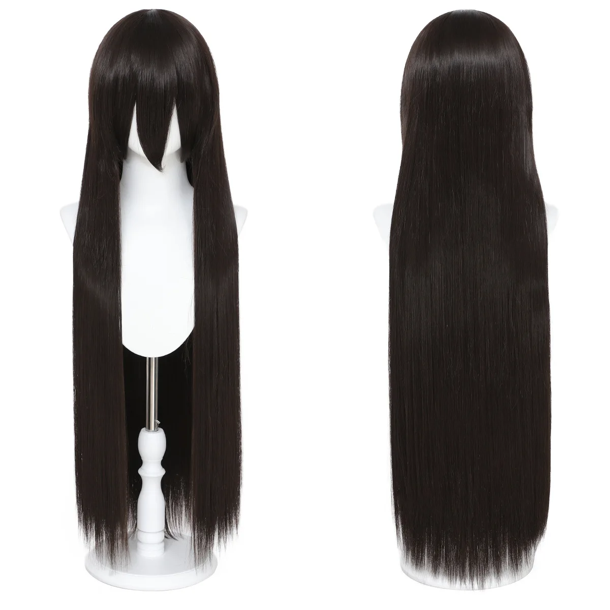 Universal 100CM Long Straight Synthetic Wig for Cosplay Styling, Black White Wig Base, 500g, Costume Party Hairpiece