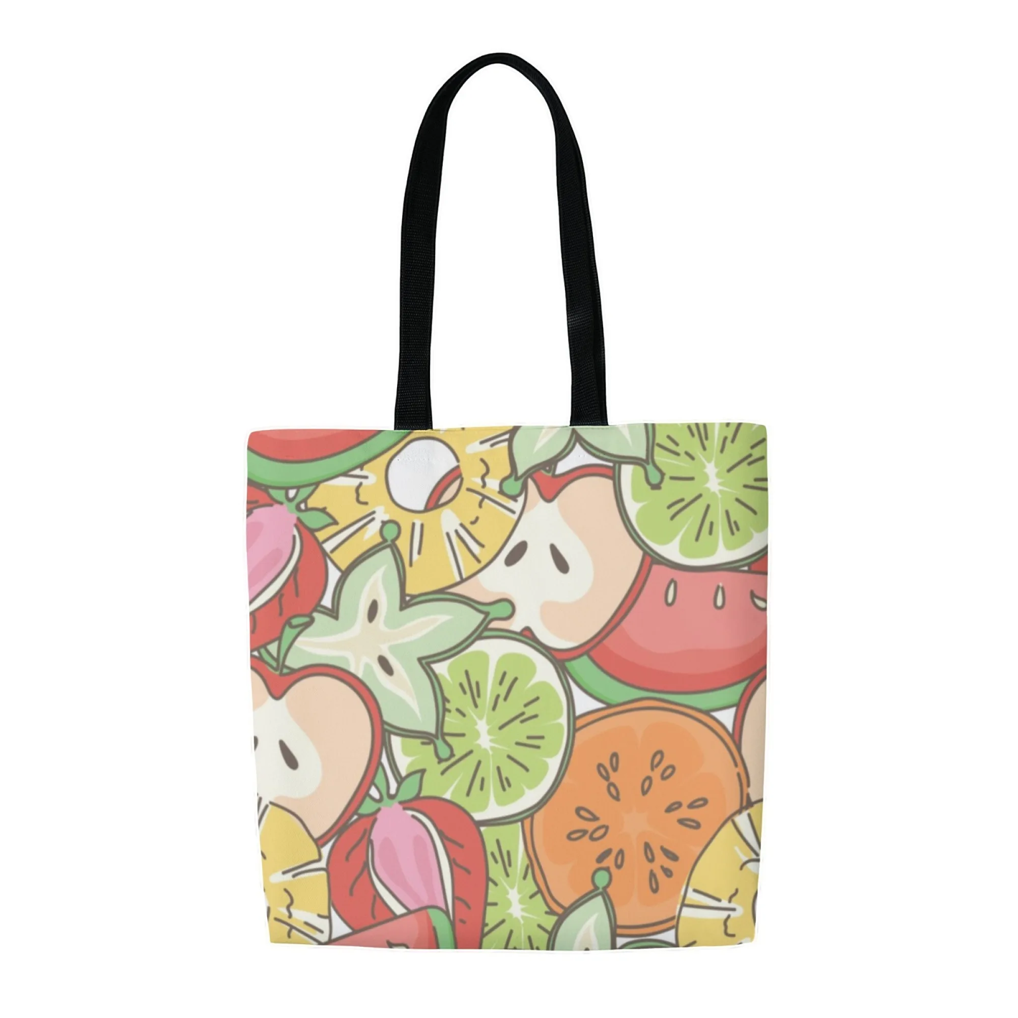 Eco-Friendly Cartoon Fruit Canvas Tote Bag Cute Fruit Illustration Shoulder Bag for Women Ideal for Eco Summer Daily Outings