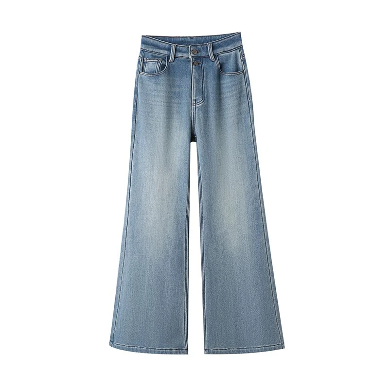 ZHISILAO Nieuwe Dikke Bont Flare Jeans Vrouwen Vintage Dikke Warme Slim Fit Volledige Lengte Denim Broek Winter 2025, streetwear