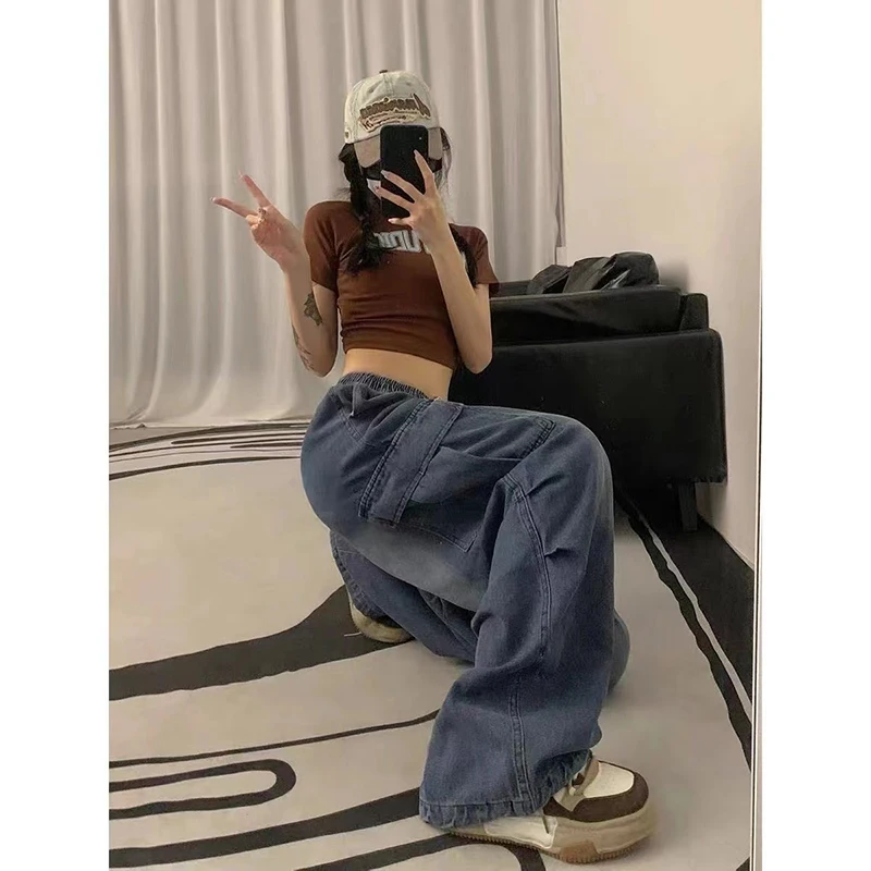 Fairy Grunge Alt Clothes Vintage Streetwear Korean Y2K Baggy Cargo Jeans High Waist Straight Wide Leg Pants Denim Trousers