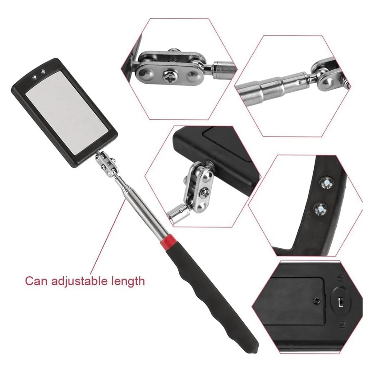 

QA08I Inspectionmirror Telescoping with Light Mirrorpractical Addition to Car Repair,Inspection Tool for Checking Vehicle