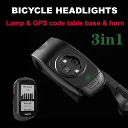 Luces y cuernos de bicicleta y soporte de computadora Garmin 3 en 1, base de computadora de bicicleta apilada, soporte de computadora, base de reloj de código de ciclismo, faro