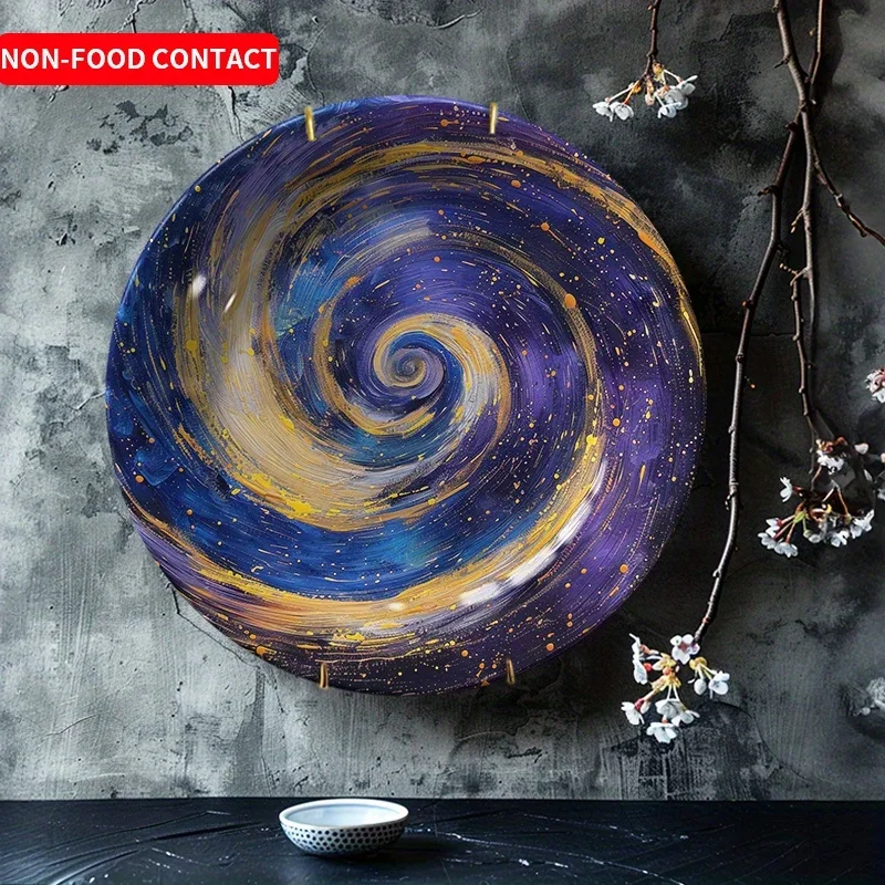 1pc Blue Starry Sky Swirl Ceramic Decorative Plate - Modern Minimalist Artistic Home Wall Decor, Non-Food Contact for Living