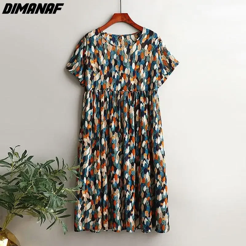 

DIMANAF Women Dress Summer Sundress Chiffon Beach Bohemian Print Fashion Lady Dresses Loose Casual Oversize 2024 New