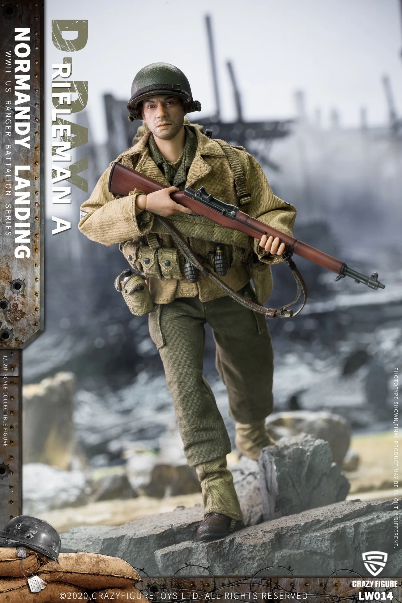 Crazy รูป LW013 WWII U.S. Army Rangers ทหาร D-Day เครื่อง Gunner 1/12 ACTION Figure