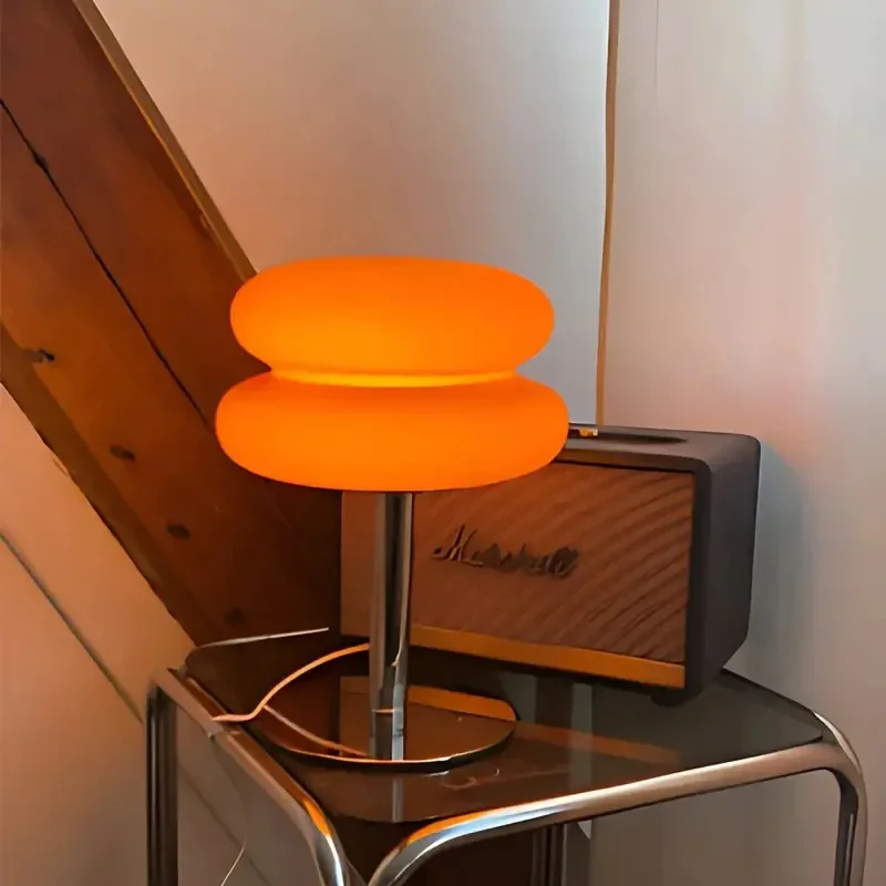 

Italian Designer Glass Egg Tart Table Lamp Led Home Decor Atmosphere Stained Desk Lamps Bedroom Bedside Children's Night Light