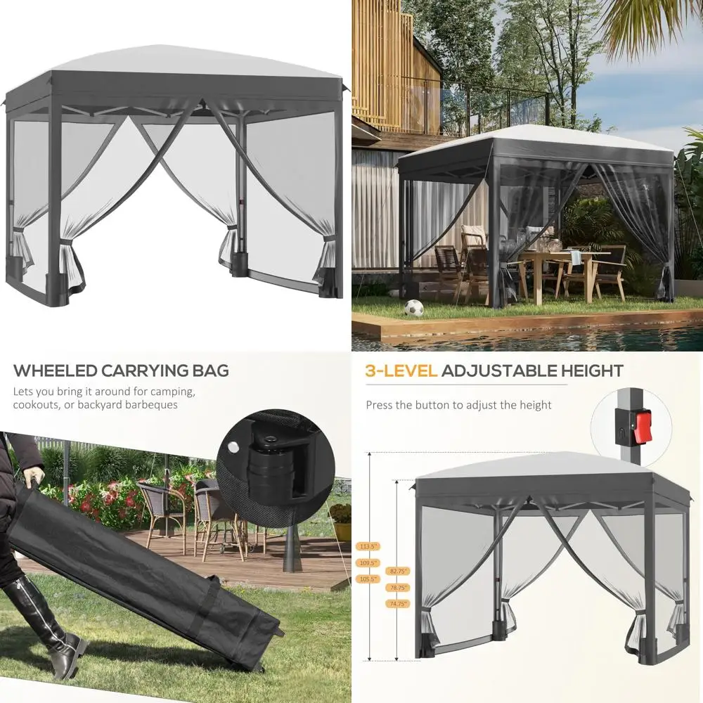 

Instant 10x10 Pop Up Canopy Tent with Adjustable Height, Netting for Sun Shelter, Ideal for Outdoor Parties, Wheeled Carry Bag I