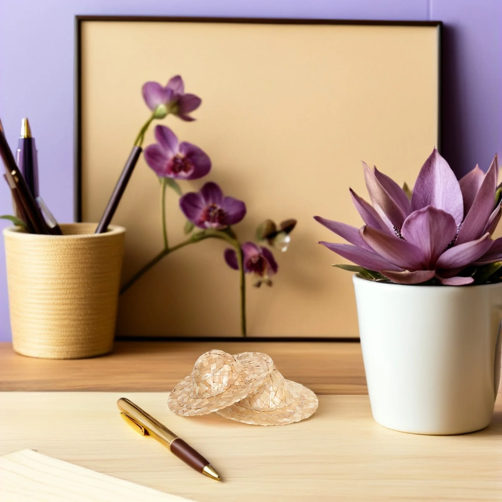 

12 шт. вязаная шапка своими руками, соломенные шляпы ручной работы, миниатюрные тканые ковбойские ремесла