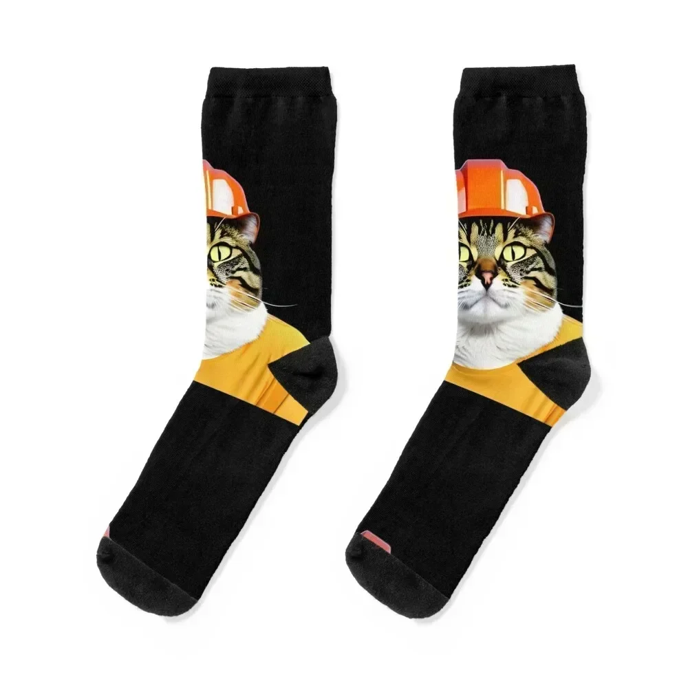 Catwithhardhats cat worker Socks heated kids new year Sports Socks For Man Women's custom sports ankle hiphop Socks Male Women's