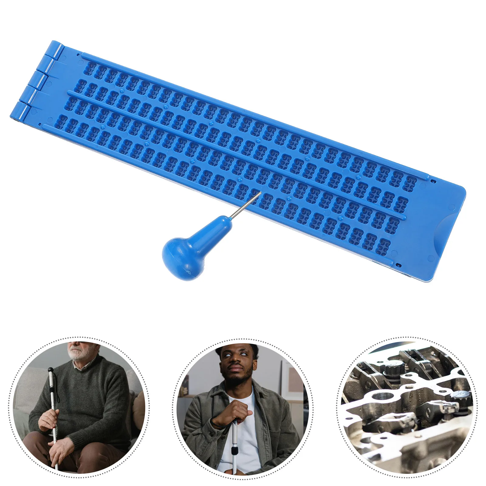 

Blue 28-Cell Braille Writing Board Plastic Stylus Blind Learning Tool Durable Study Accessories Health Care
