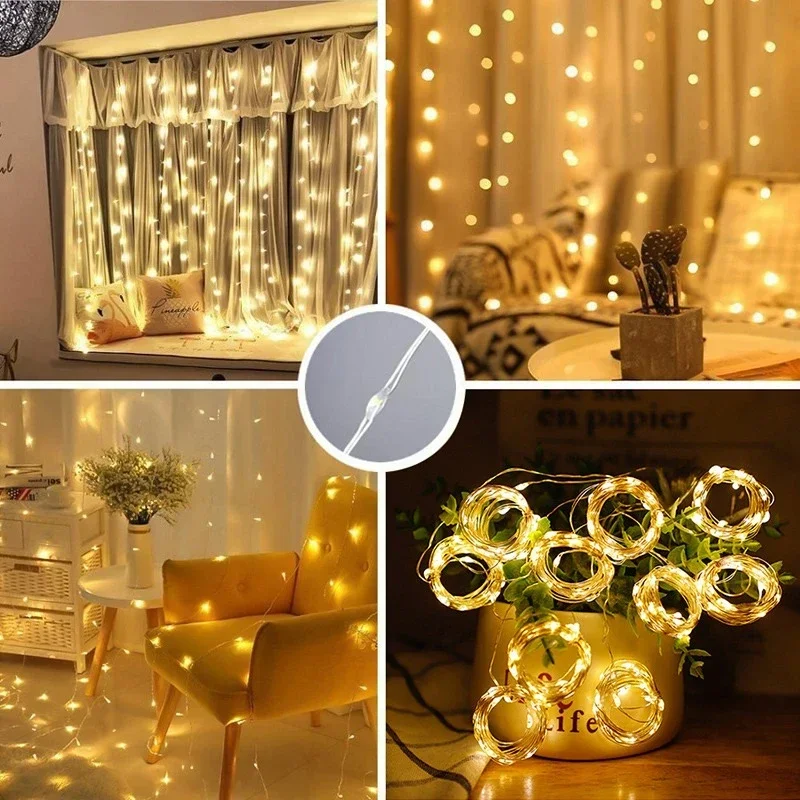 Window Power USB Fairy Lights, Guirlanda de Cortina, Festão com controle remoto, LED Christmas Decor, Ano Novo, 6x3m, 3x3m