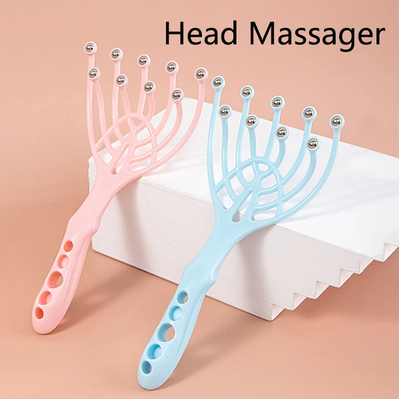 Head Massager Hand Held 9 Claws Steel Ball Scalp Neck Relax Spa Acupoint pressing Comb Roller Massage Hair Stress Relief