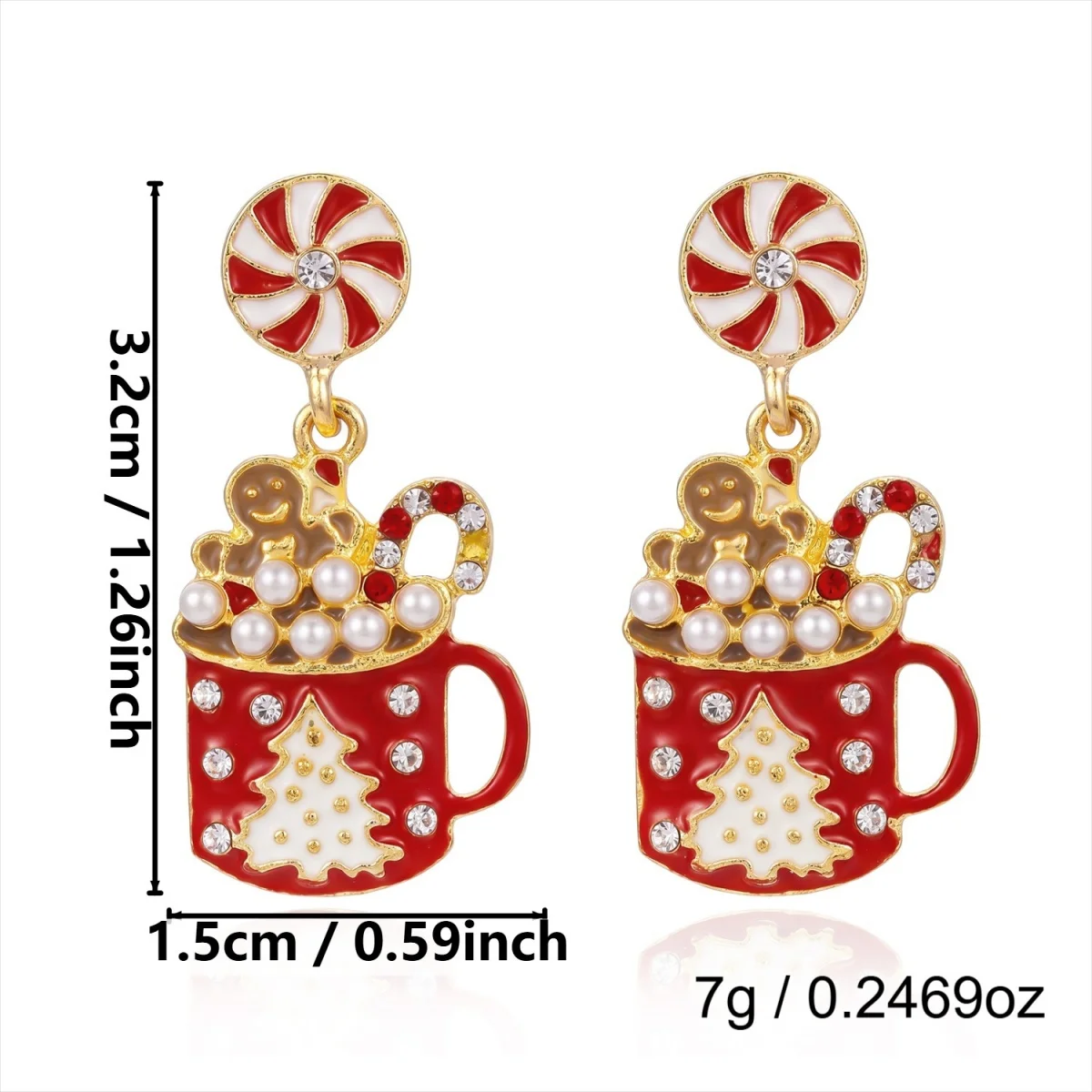 Weihnachtliche Emaille-Ohrringe mit Rentier-Schlitten-Motiv für Damen, Schneeflocken- und Rundform-Ohrringe, hängende Ohrringe, neues Geschenk für Weihnachtsfeiern und Feiertage, Schmuck. – Detail 6