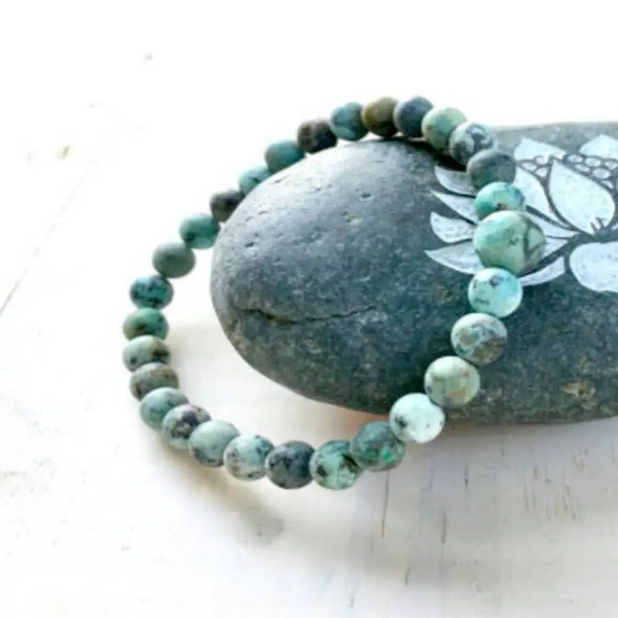 

6mm African Turquoise Beads Gemstone Mala Stretchy Bracelets Japa Buddhist Meditation Zen Men's Mala Nirvana elastic tassel