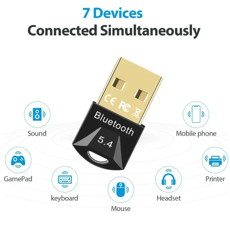 USB Bluetooth Adapter Dongle for PC Laptop Desktop, Bluetooth 5.0/5.1/5.3/5.4 Wireless Transmitter Receiver for Speakers, Mice,