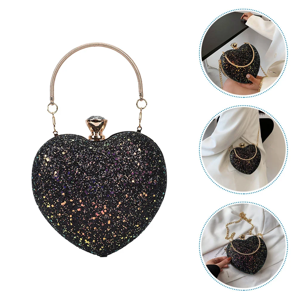 Heart Shaped Sequins Evening Clutch Small Compact Full Anti Scratch Drop Proof Storage Pouch Women Crossbody Chain