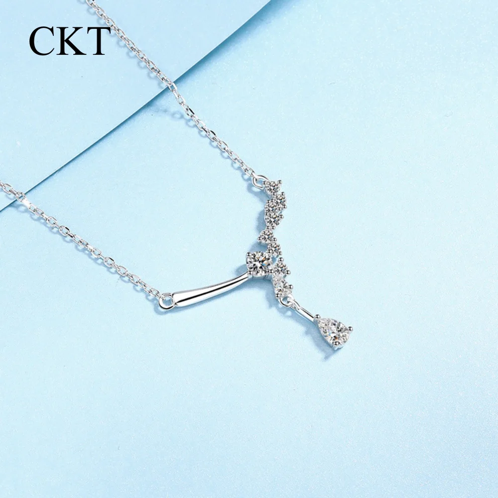 CKT Platinum PT950 Water Drop Collarbone Chain Temperament Daily Fine Jewelry Necklace Moissanite Diamond Pendant for Women