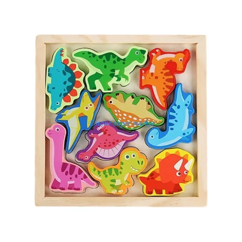 090b Bloc d'animaux en bois Puzzle puzzle jouet animaux en forme jeu en bois Puzzle Educational Stacking Game pour les