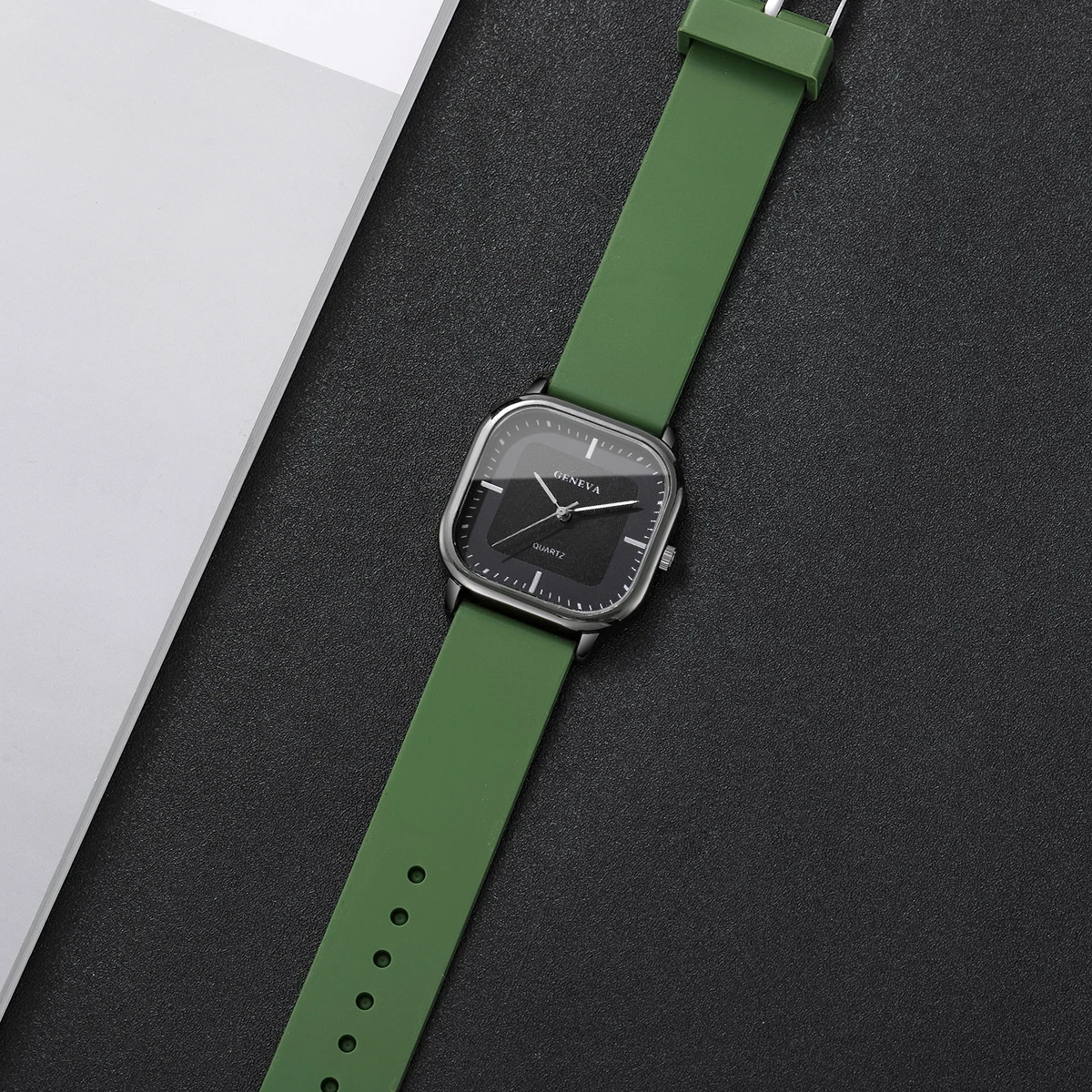 1/3 قطعة مجموعة ساعات رجالية مربعة الشكل عادية سيليكون ساعة يد بحزام للرجل ساعة Reloj Hombre (بدون صندوق)