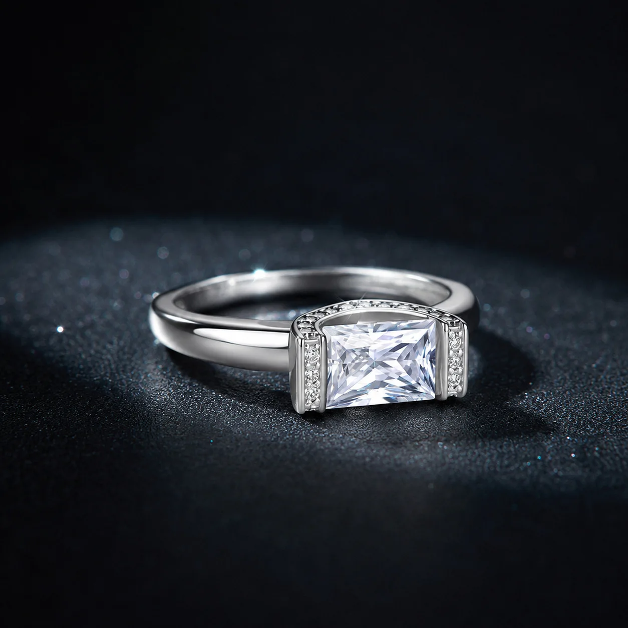 SONGYUN Moissanite Diamond Jewelry Womens S925 Sterling Silver Rectangle Full Moissanite Solid Band Ring