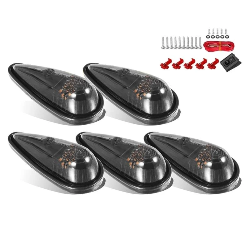 

12QM 5Pcs Teardrop Cab Lights Roof Running Top Marker Lights Replacement 9 LEDs Cab Lights Waterproof Truck Cab Marker Lights