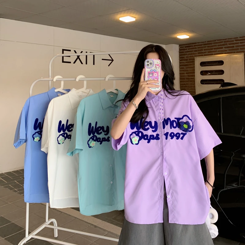

plus Size Women's Summer New Loose Slimming ort Sve irt Embroidered Letter Design Trendy Top Casual Commute Sle