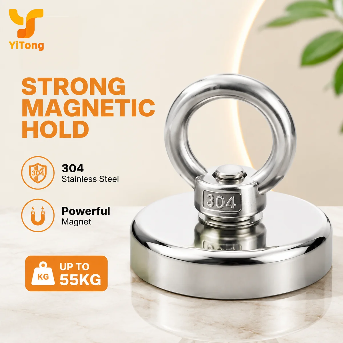 Yitong 304 Stainless Steel Lifting Magnet Round Strong Magnetic Hook Detachable Ring for Salvage Recovery Vertical Pull 7-55kg