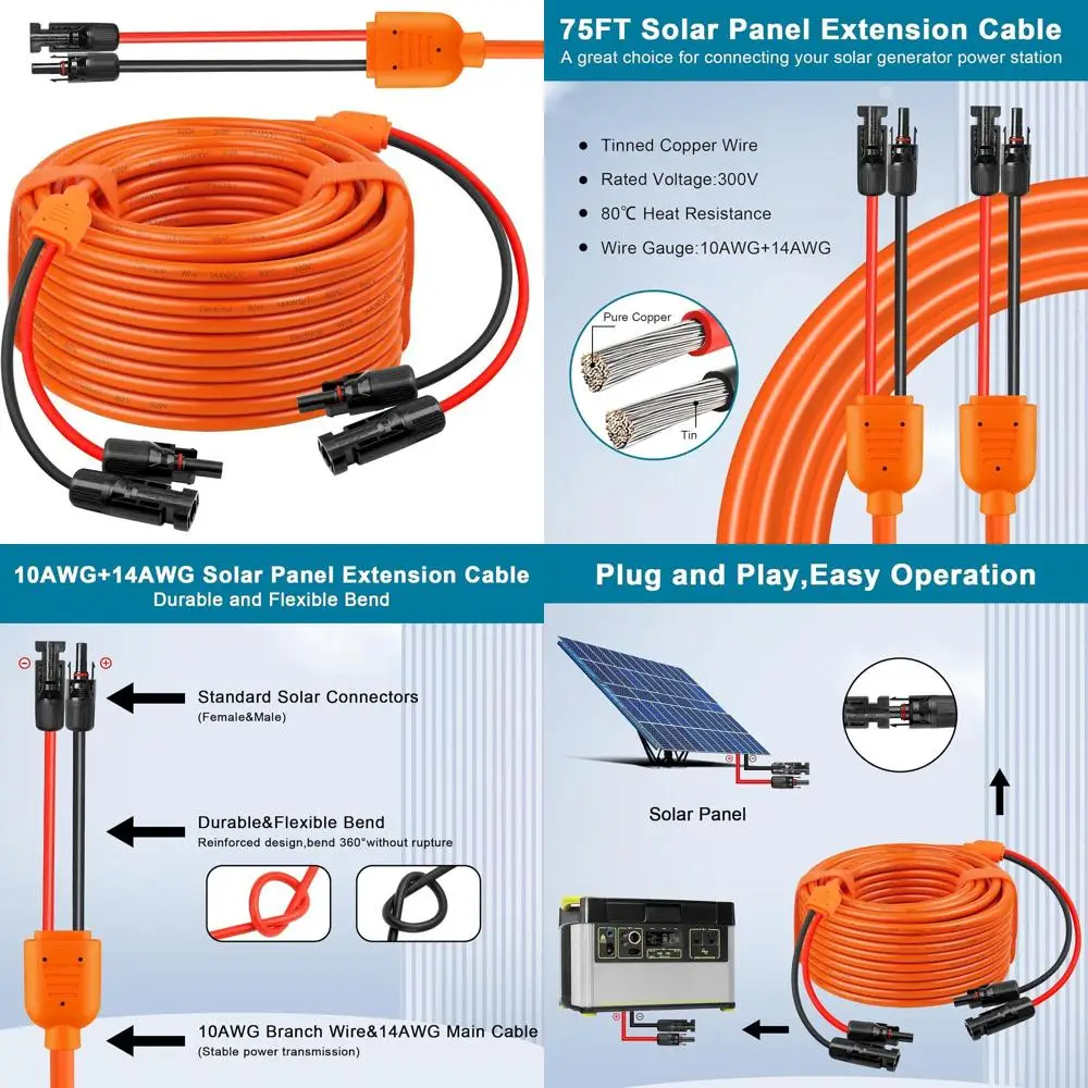 

Удлинительный кабель 75T 10AWG и 14AWG с водонепроницаемыми разъемами IP68 для автодомов, солнечных систем, домов, лодок и автомобильных панелей