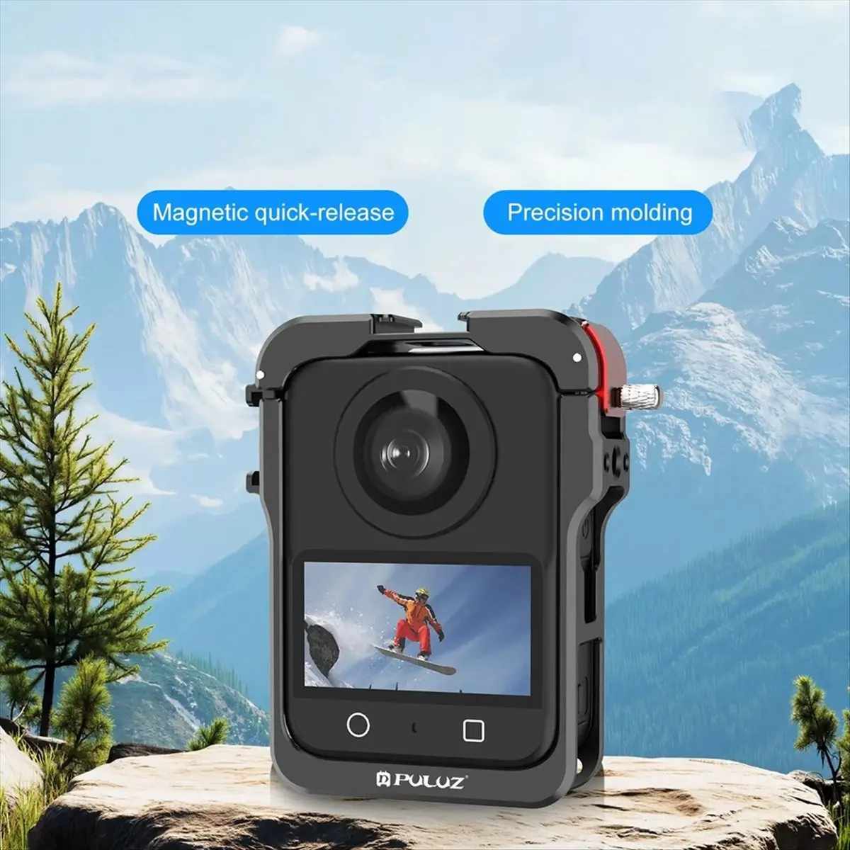 Magnetic Camera Cage for 360, Dual Cold Shoe Expansion Frame with Silicone Lens Cap