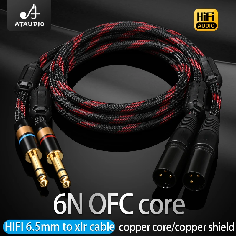 ATAUDIO HiFi Dual 6.5mm TRS to 2XLR Cable 6N OFC Core With Gold Plated Plug Balanced Audio Cord for Amplifier Speaker