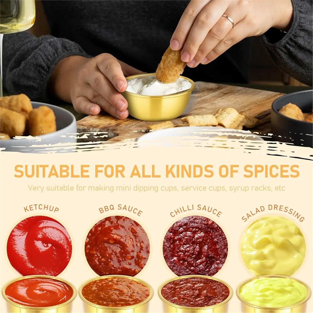 A013 12 Pcs Stainless Steel Dipping Sauce Cup,Mini Saucers Dishes Plates Round Dipping Bowls for Ketchup Dressing Home, 2 Oz