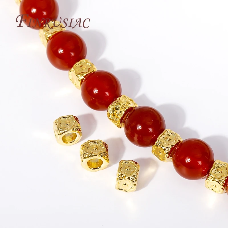 5X4MM 18K Gold Plated Barrel Shape Spacer Beads Plum Pattern Large Hole Beads For Bracelet,Loose Bead Separators Wholesale
