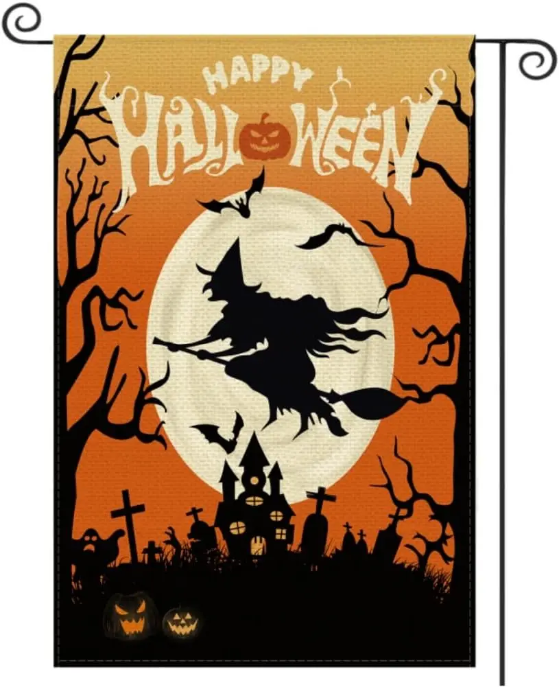 Halloween Garden Flag Halloween Yard Outdoor Decoration 12 x 18 Inch Double Sided Washable Polyester (Witch) kkz