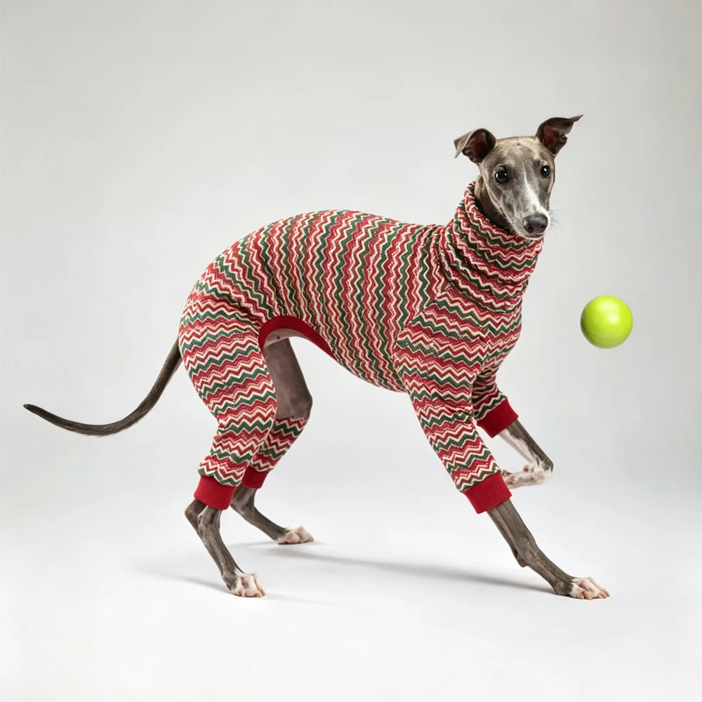 Warme herfstkersttrui voor Italiaanse windhonden, zacht 4-potig sweatshirt met hoge hals, lijnontwerp pyjama voor whippet honden