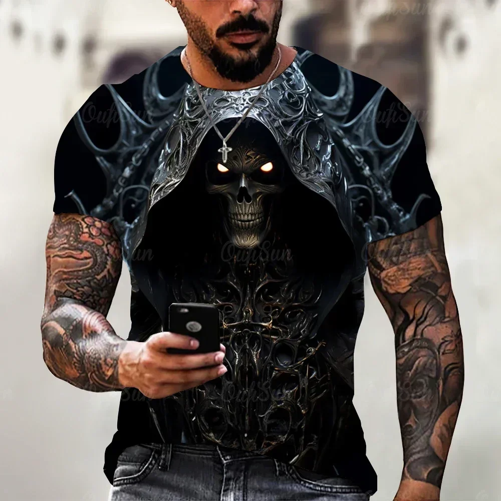 

3D Dark Skull Print T-Shirt For Men Quick Drying Short Sleeve Tops Fashion Street Oversized Men Clothing Tees