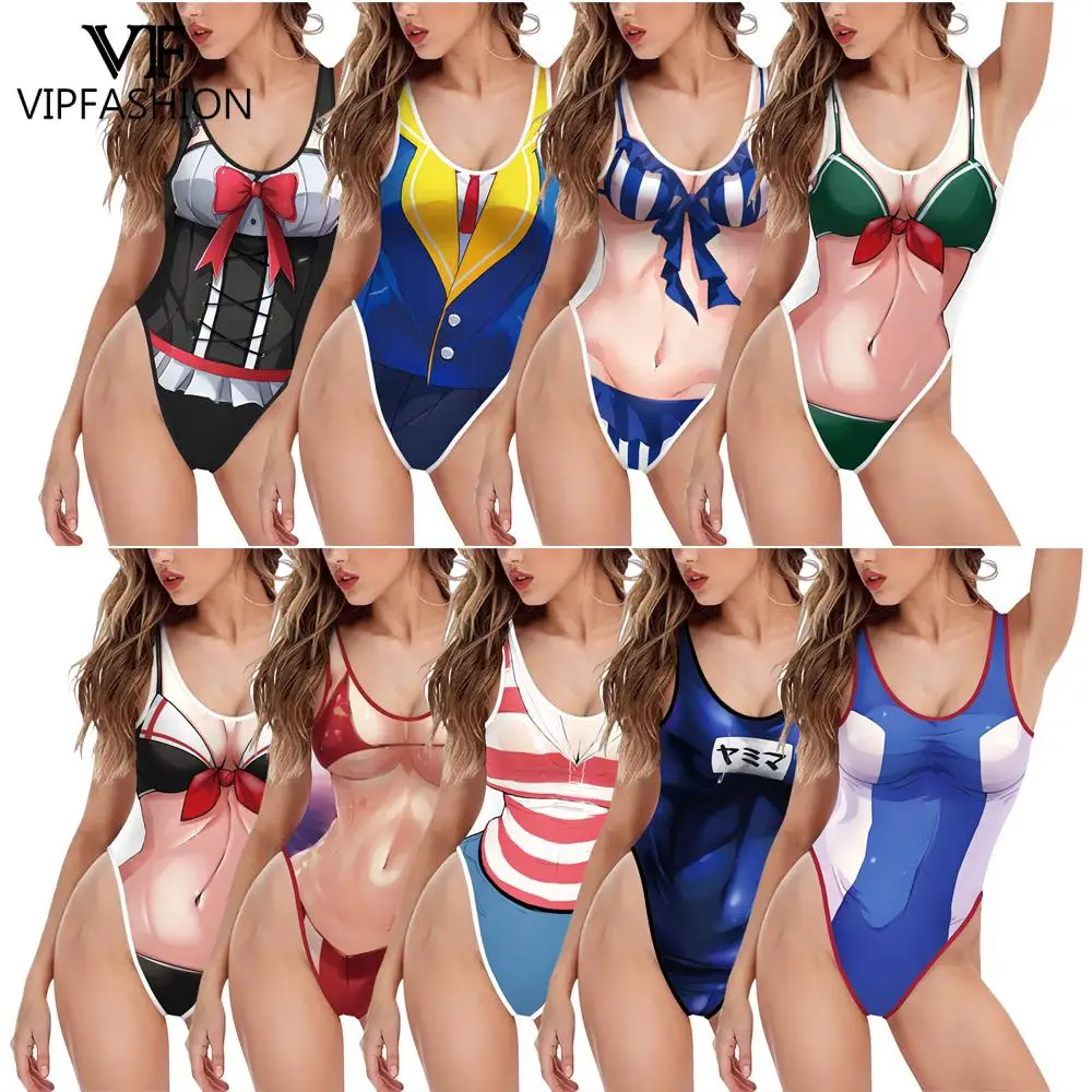 VIP FASHION Women Swimsuit Sexy Zentai Suit Summer Holiday Party Bodysuit Sleeveless Cosplay Costume Girl Anime Pattern Swimwear