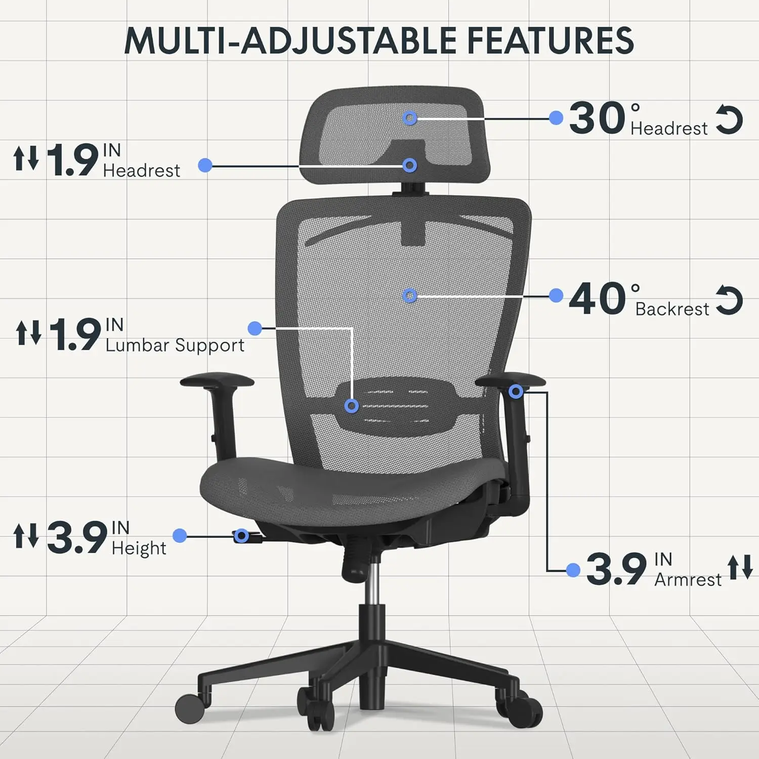 Hoge Rugleuning Mesh Computerstoel, Comfortabele Bureaustoelen Aan Huis Met Lendensteun Kantelfunctie 3d Hoofdsteun 2d Armsteun