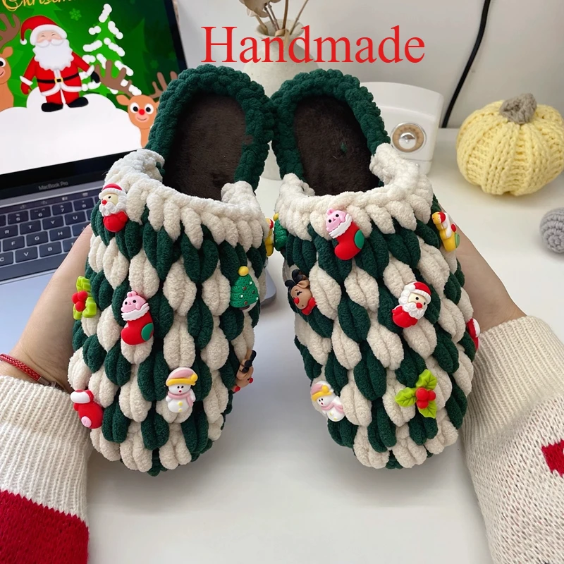 

Вязаные вручную рождественский подарок, зимние тапочки для пары своими руками