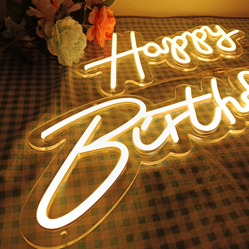 Custom Neon led Sign Happy Birthday Led Light Party Flex Transparent Acrylic Oh Baby Neon Light Sign Wedding Party Decoration