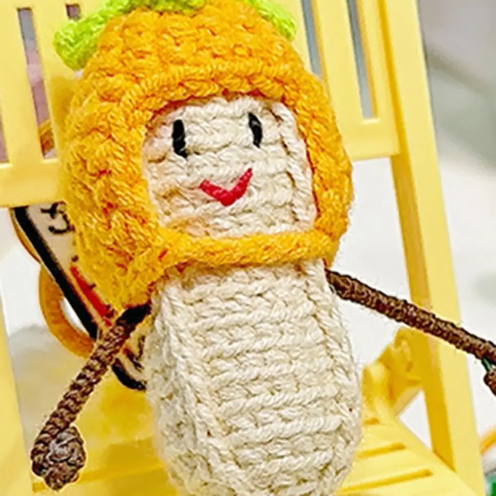 Fashion Persimmon Head Cover Knitted Peanut Keychain Good Meaning Cute Crochet Keychain Plush Cartoon Bag Pendant Couple