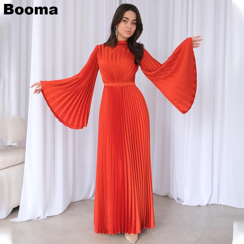 

Booma Orange A-Line Evening Dresses Pleat Long Flare Sleeves Formal Occasion Gowns for Women Elegant Long Party Prom Dress